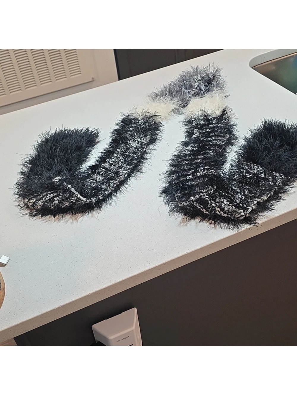 Cozy Black and White Fuzzy Knit Scarf